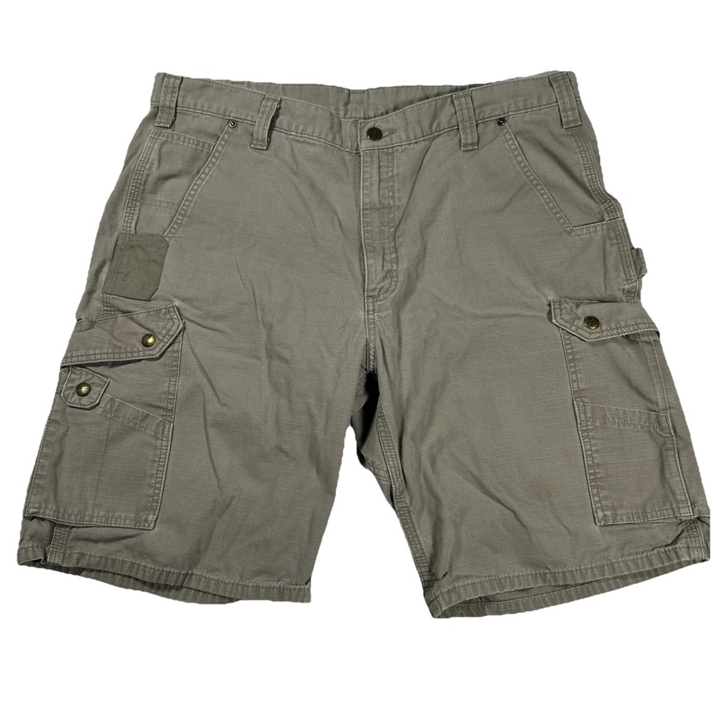 Carhartt Men's Cargo Carpenter Shorts Size 40 Beige Cotton Pockets Logo B357-DES
